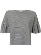 Ballsey Ruffle Sleeve Striped Sweater - Black