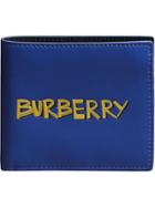 Burberry Graffiti Print Leather International Bifold Wallet - Blue