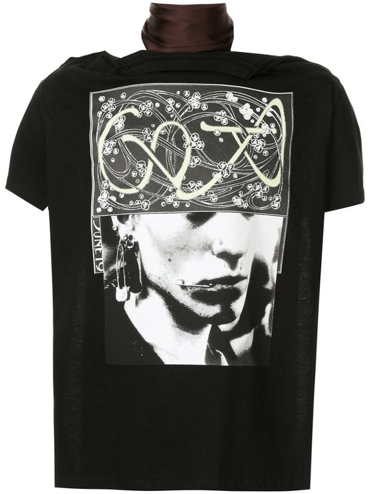 Raf Simons Print T-shirt With Scarf Collar - Black