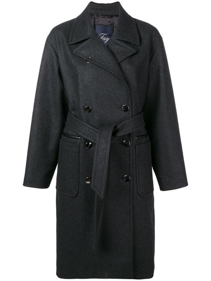 Fay Belted Double-breasted Coat - Grey