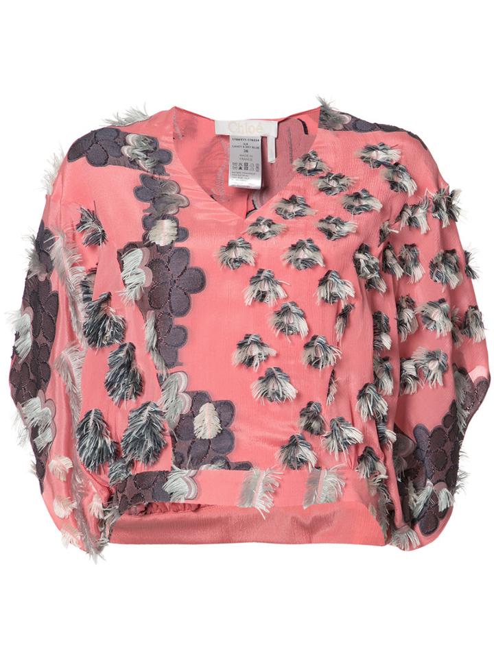 Chloé - Textured Top - Women - Silk - 34, Women's, Pink/purple, Silk