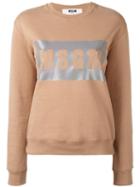 Msgm Metallic Logo Print Sweatshirt, Women's, Size: Medium, Nude/neutrals, Cotton