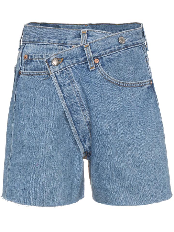 R13 Crossover Denim Shorts With Raw Hem - Blue