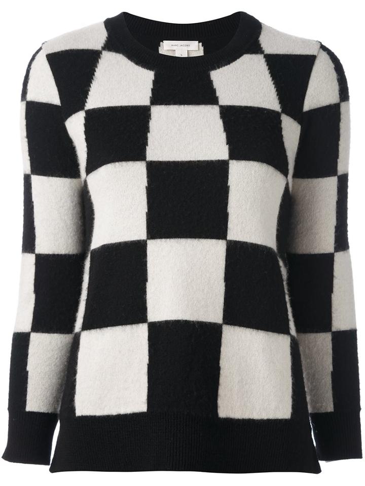 Marc Jacobs Checkboard Jumper, Women's, Size: Large, Black, Cashmere