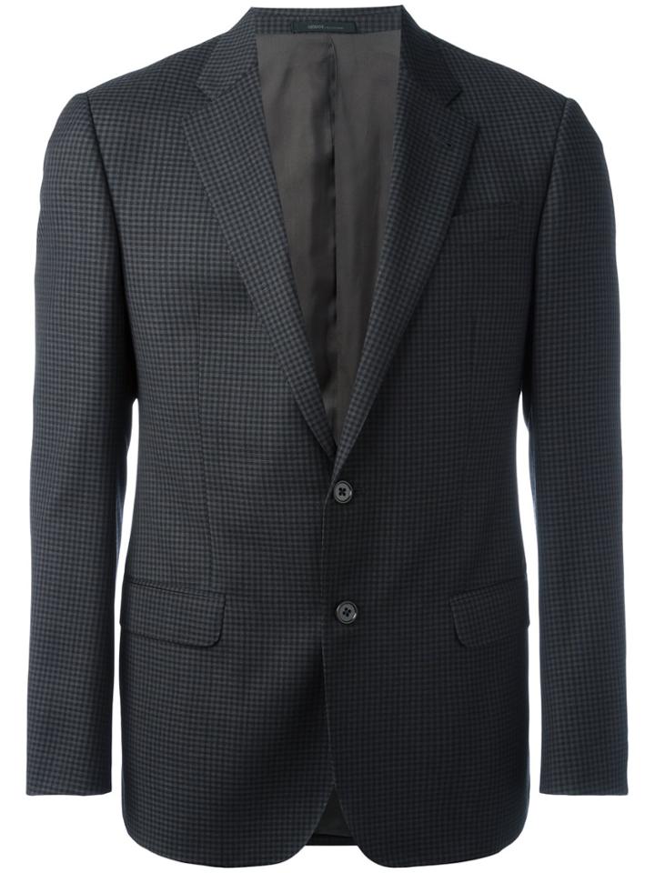 Armani Collezioni Checked One Button Blazer - Blue