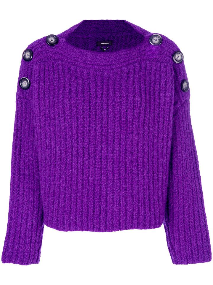 Isabel Marant - Button Shoulder Sweater - Women - Polyester/wool/alpaca - 36, Pink/purple, Polyester/wool/alpaca
