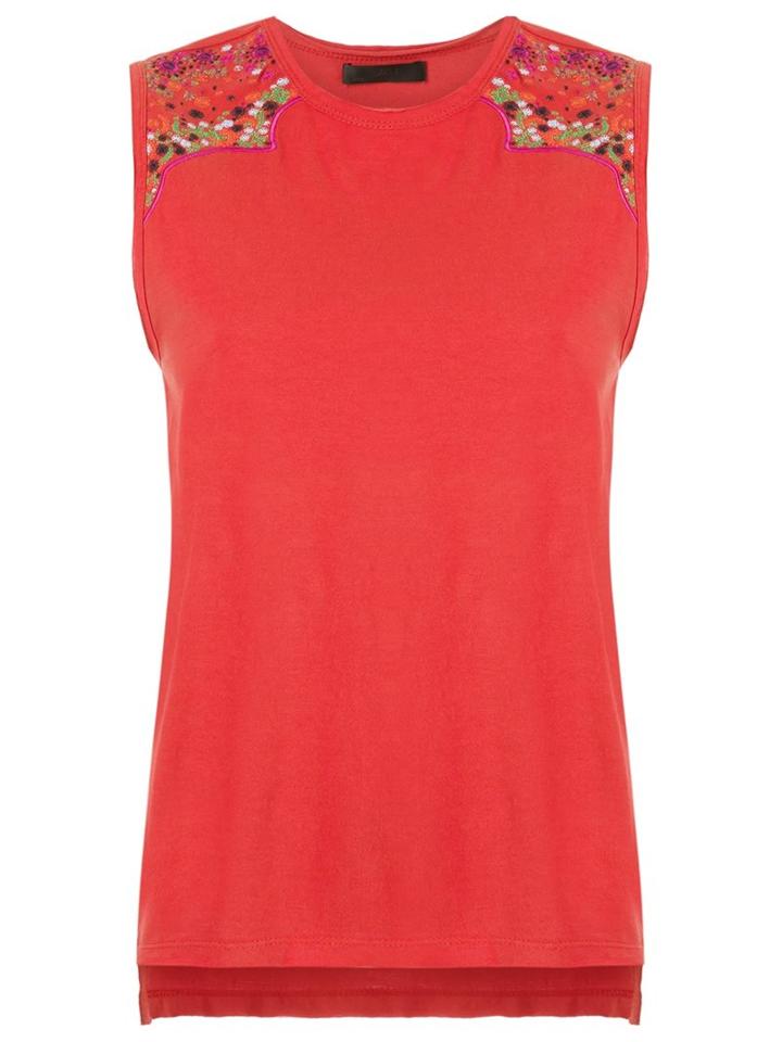 Talie Nk Embroidered Tank Top, Women's, Size: Medium, Red, Cotton