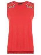 Talie Nk Embroidered Tank Top, Women's, Size: Medium, Red, Cotton
