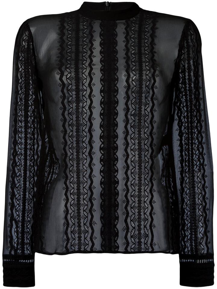 Elizabeth And James - Lace Insert Sheer Blouse - Women - Silk - M, Black, Silk