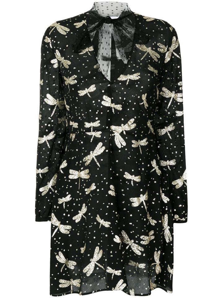 Red Valentino Glitter Dragonfly Mini Dress - Black