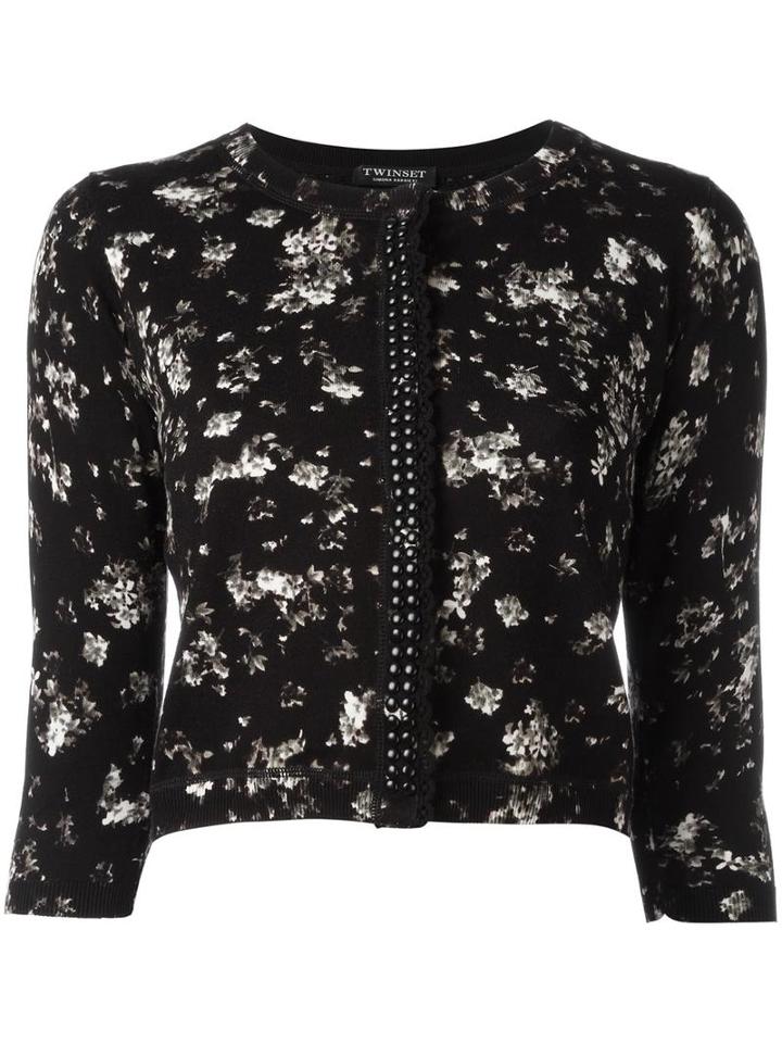 Twin-set Floral Print Cardigan, Women's, Size: Xl, Black, Cotton/viscose