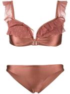 Zimmermann Corsair Shoulder Frill Bikini - Pink & Purple