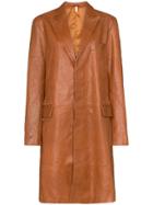 Sunflower Single-breasted Leather Coat - Brown