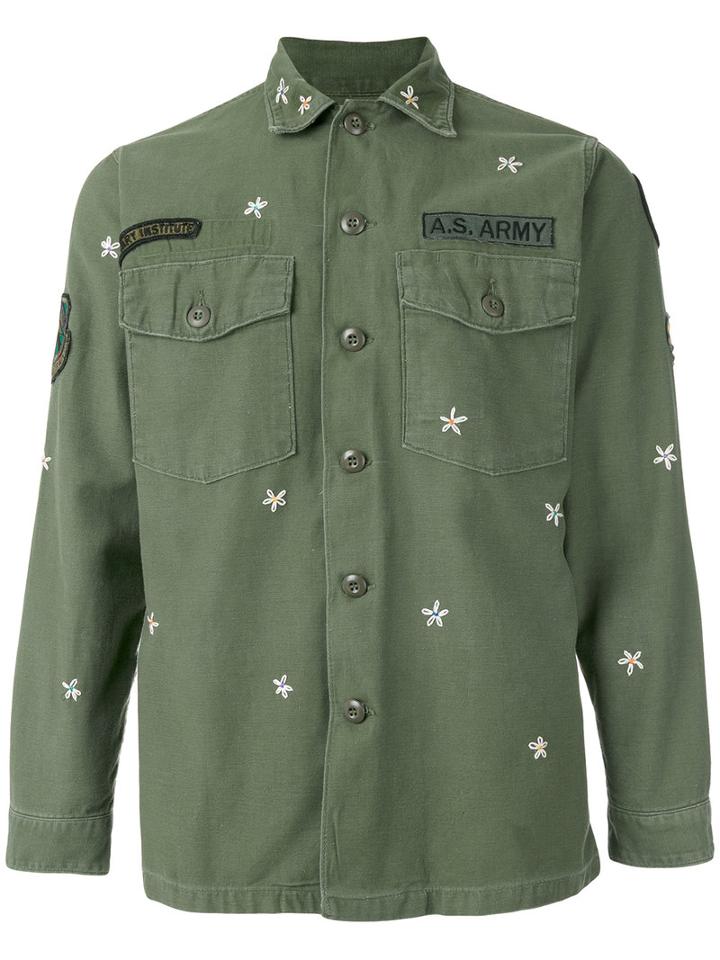 As65 Embroidered Military Jacket, Men's, Size: Medium, Green, Cotton