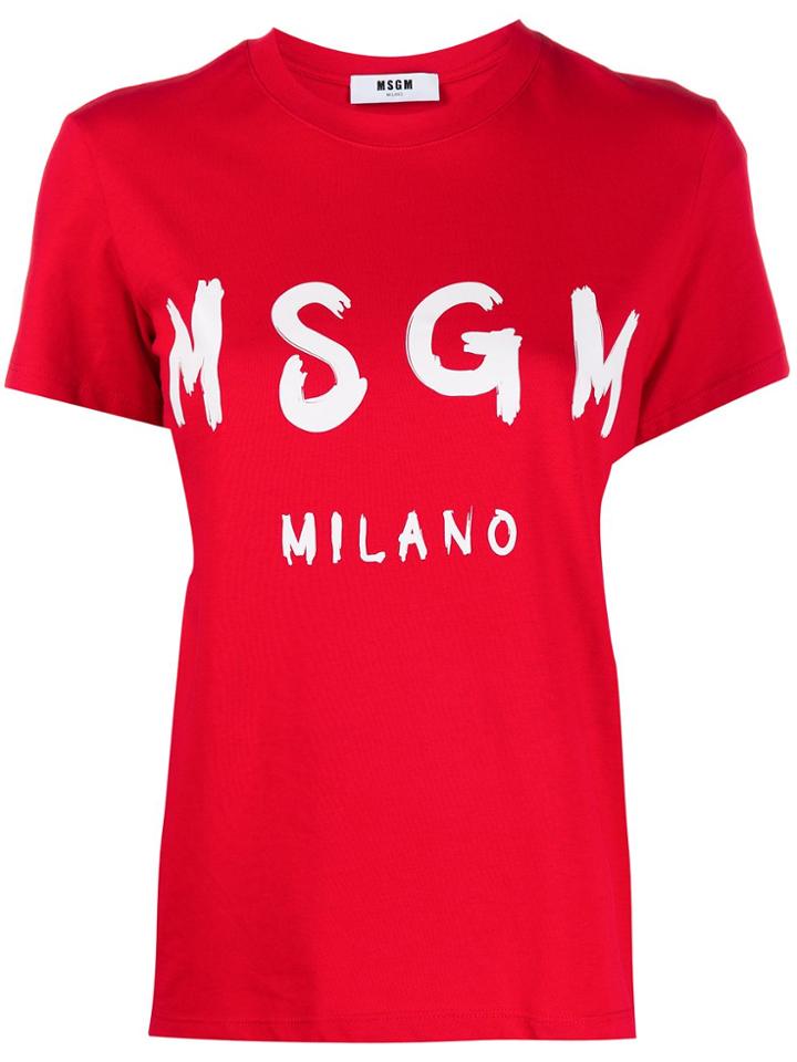 Msgm Brushed Logo T-shirt - Red