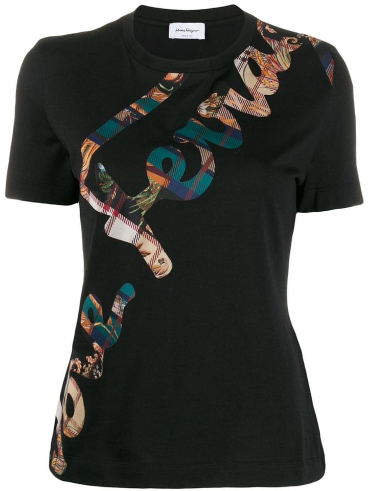 Salvatore Ferragamo Tartan Logo Print T-shirt - Black