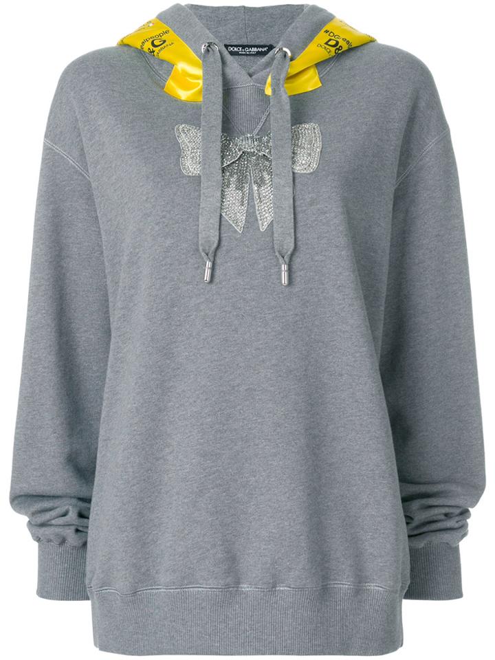 Dolce & Gabbana Gemstone Bow And Logo Banner Hoodie - Grey