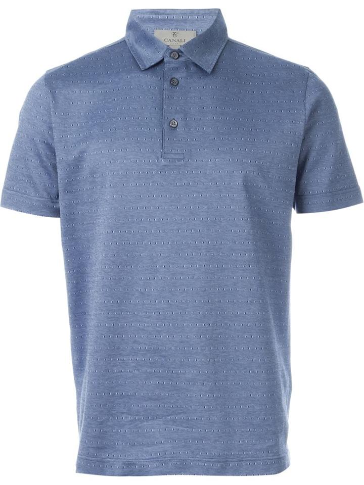 Canali Diamond Pattern Polo Shirt, Men's, Size: 50, Blue, Cotton