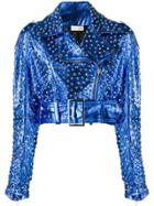 Faith Connexion Sita Studded Cropped Moto Jacket - Blue