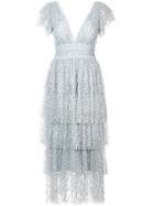 Marchesa Notte Tiered Sequinned Dress - Grey