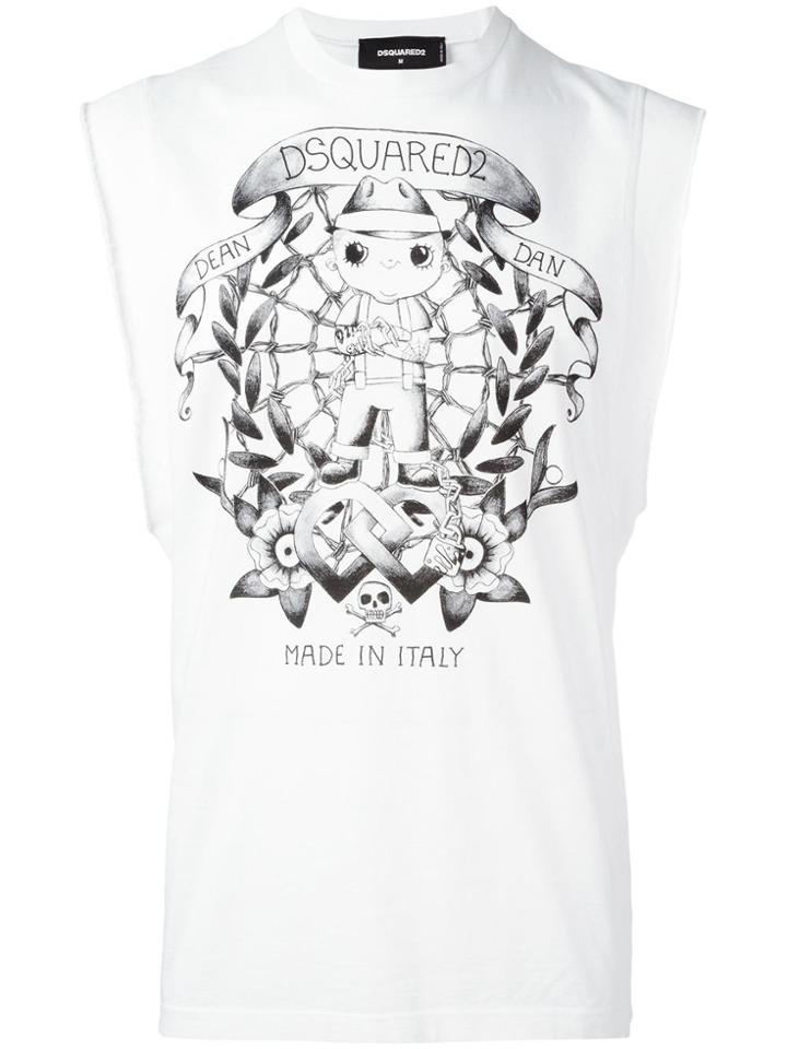 Dsquared2 Tattoo Graphic Sleeveless T-shirt - White