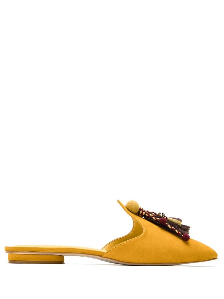 Sarah Chofakian Tassel Suede Mules - Yellow