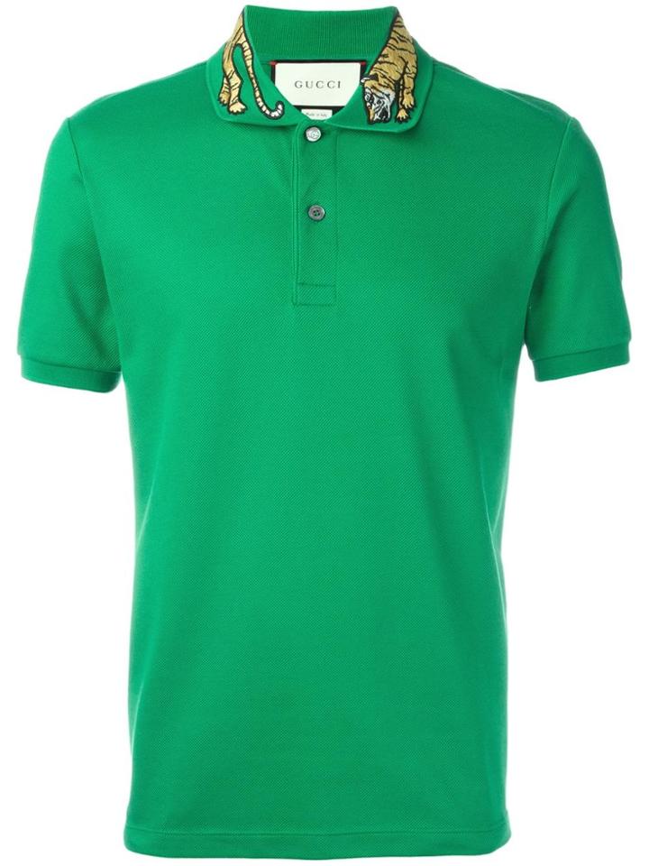 Gucci Tiger Embroidered Polo Shirt - Green