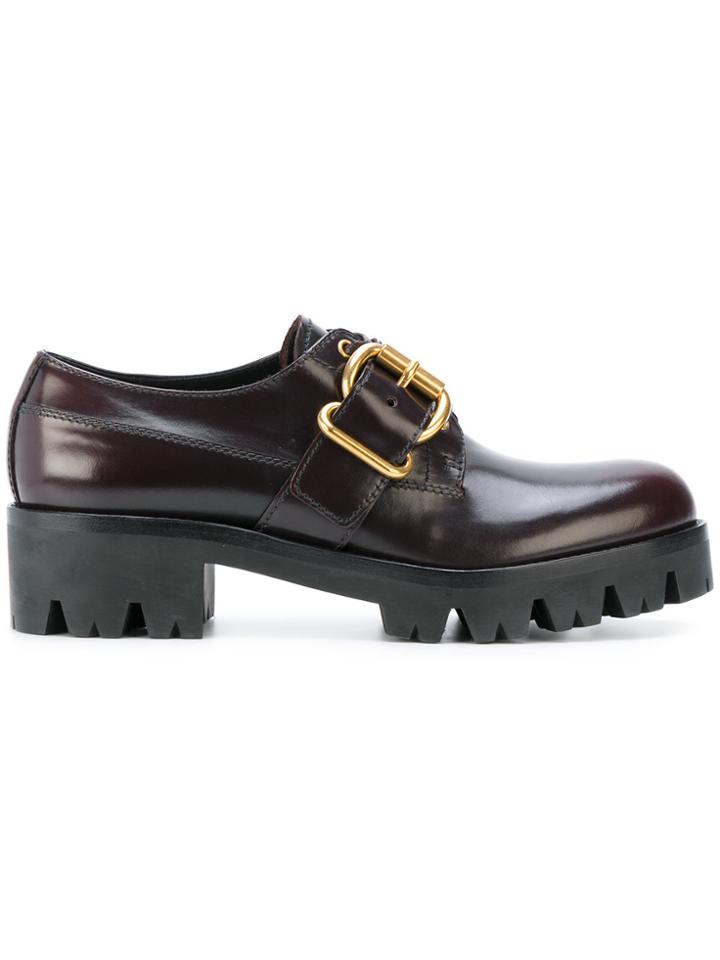 Prada Buckle Detail Lace Up Shoes - Red