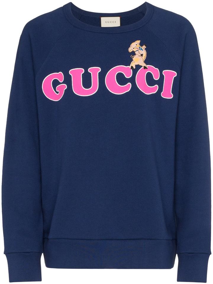 Gucci Blue Baby Print Logo Long Sleeve Cotton Sweatshirt