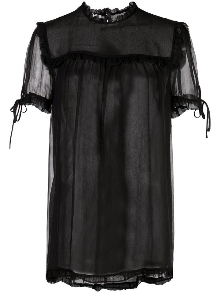 Miu Miu Ruffled Sheer Blouse - Black
