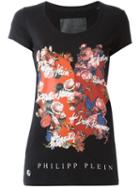 Philipp Plein Flower Heart Print T-shirt, Women's, Size: Small, Black, Cotton/polyester