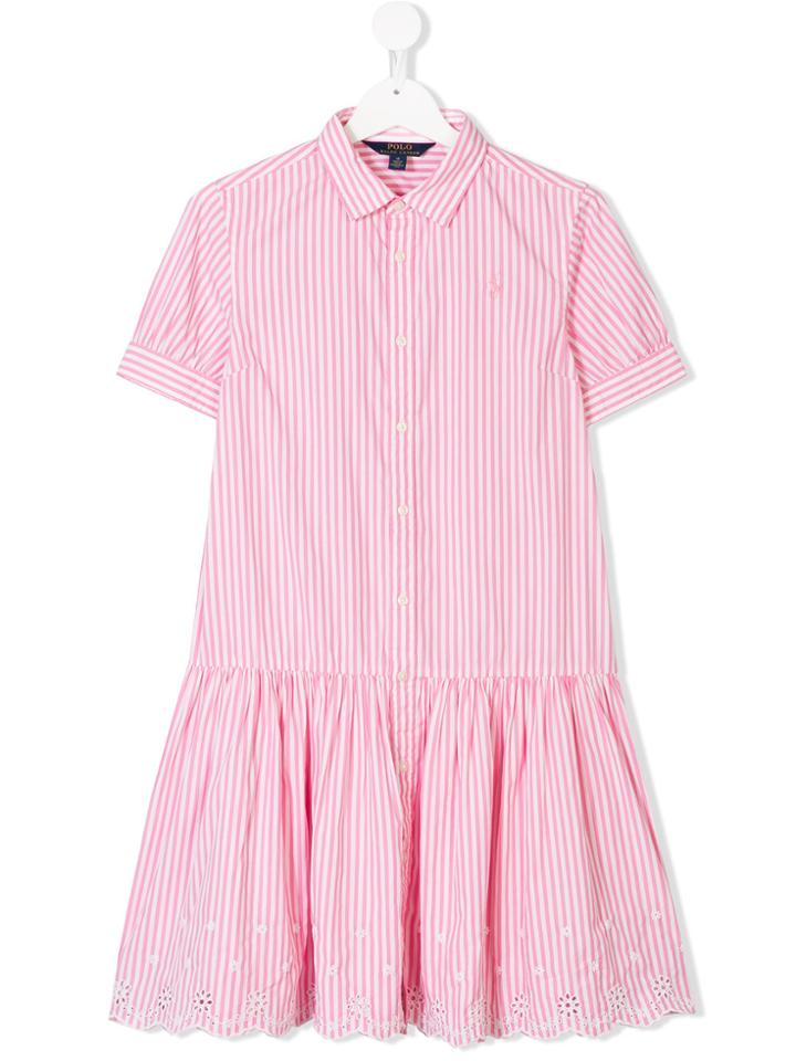 Ralph Lauren Kids Striped Shirt Sleeve Shirt Dress - Pink & Purple