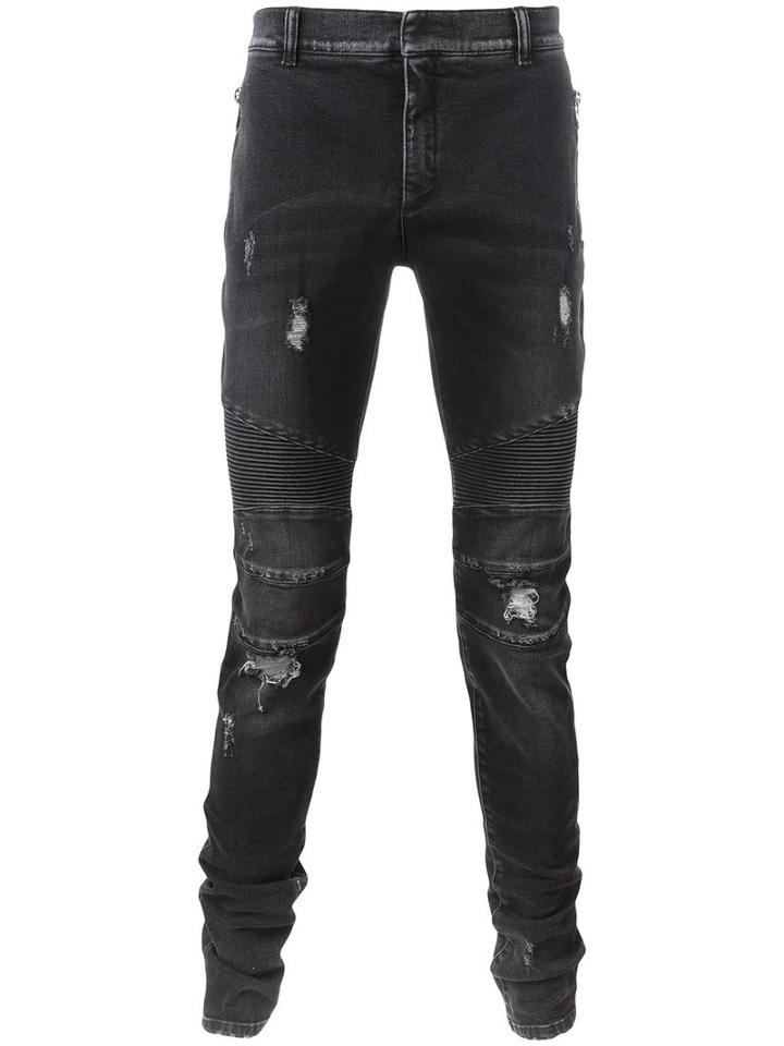 Balmain Biker Jeans, Men's, Size: 35, Black, Cotton/polyurethane/spandex/elastane