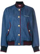 Miu Miu Varsity Denim Bomber Jacket - Blue