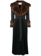A.w.a.k.e. Faux Fur Cuff Pleated Coat - Blue