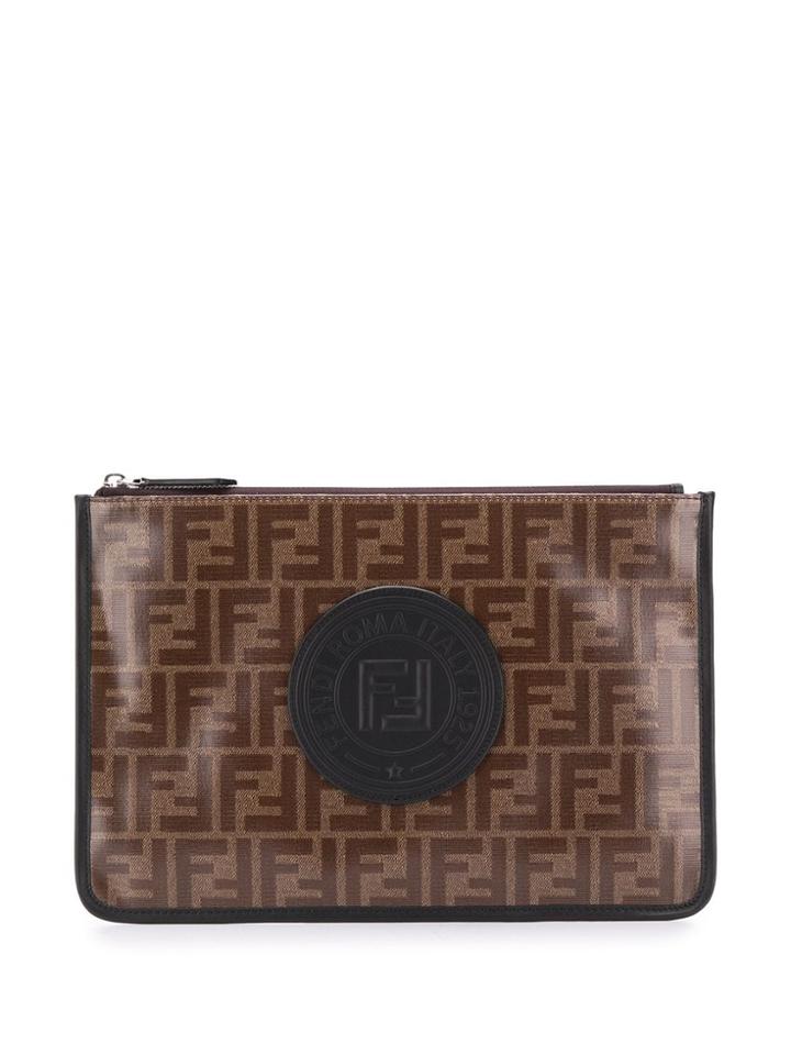 Fendi Ff Motif Zipped Clutch - Brown