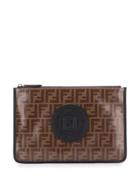 Fendi Ff Motif Zipped Clutch - Brown