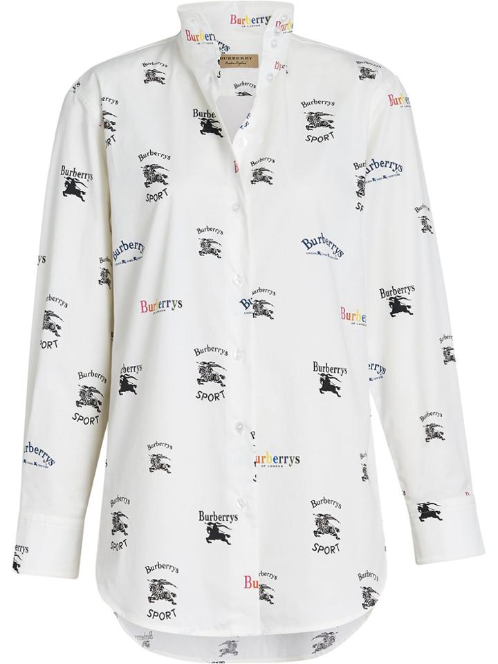 Burberry Triple Archive Logo Print Stretch Cotton Shirt - White
