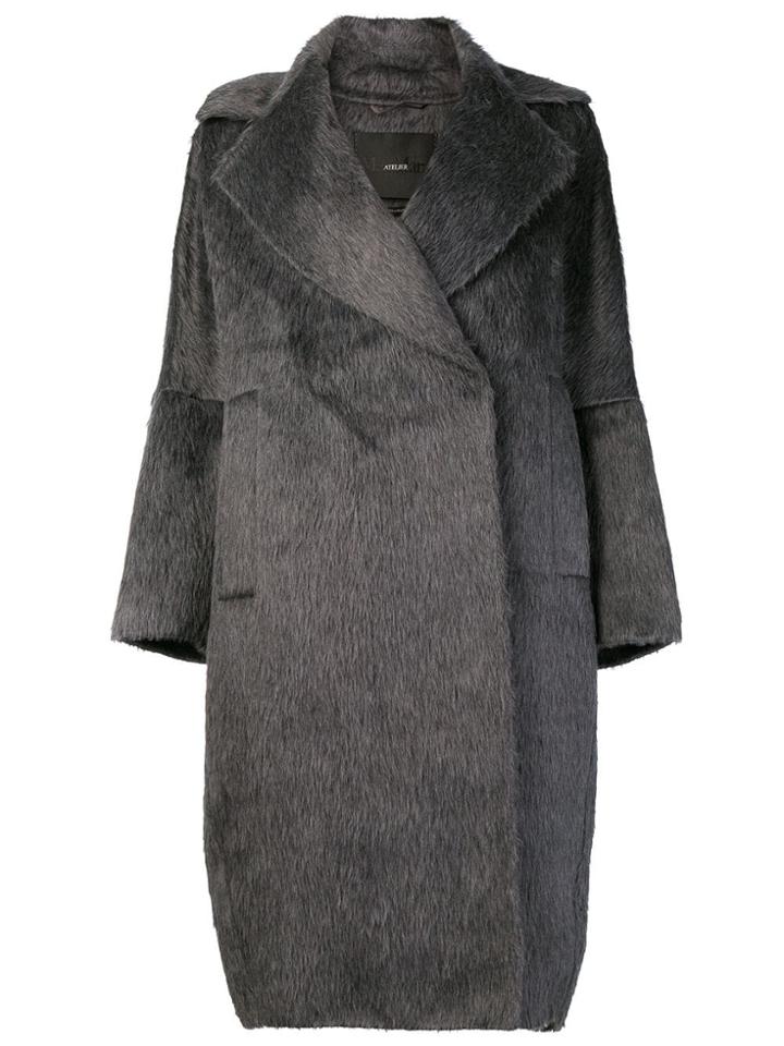 Max Mara Faux Fur Lapel Coat - Grey