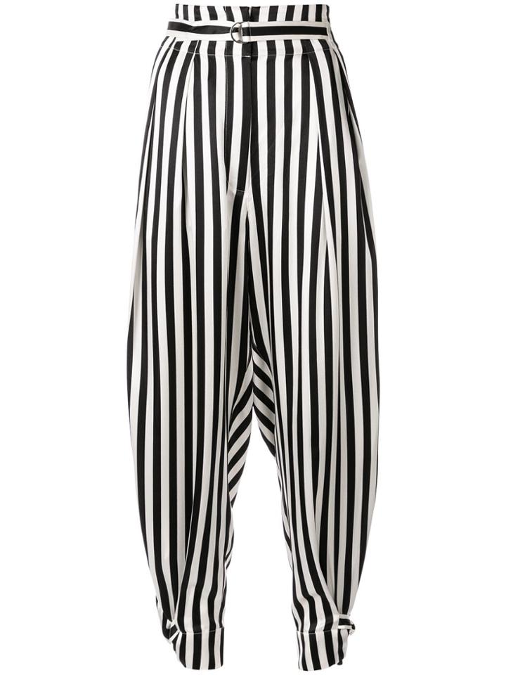 Lee Mathews Nicola Striped Gathered Hem Trousers - Black
