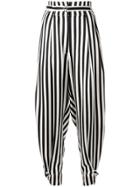 Lee Mathews Nicola Striped Gathered Hem Trousers - Black