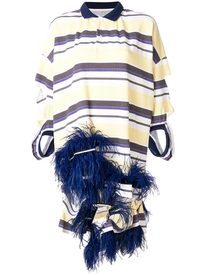 Maison Margiela Feather Embellished Striped Dress - Multicolour