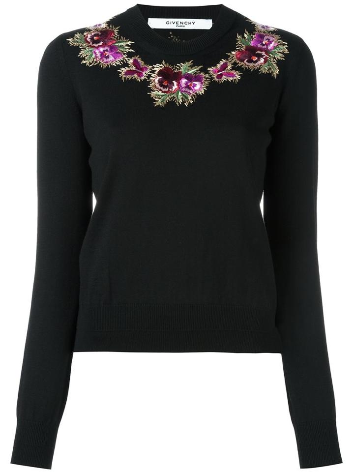 Givenchy Floral Embroidered Sweater, Women's, Size: Xs, Black, Polyester/viscose/wool