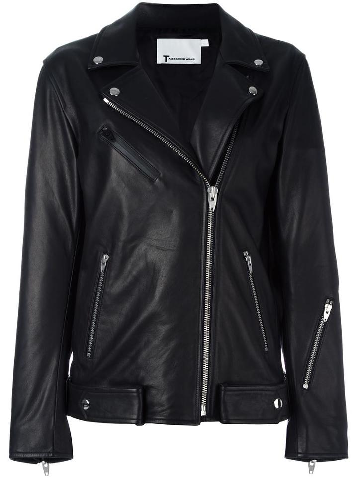 Alexander Wang Oversized Biker Jacket, Women's, Size: 2, Black, Leather/cupro