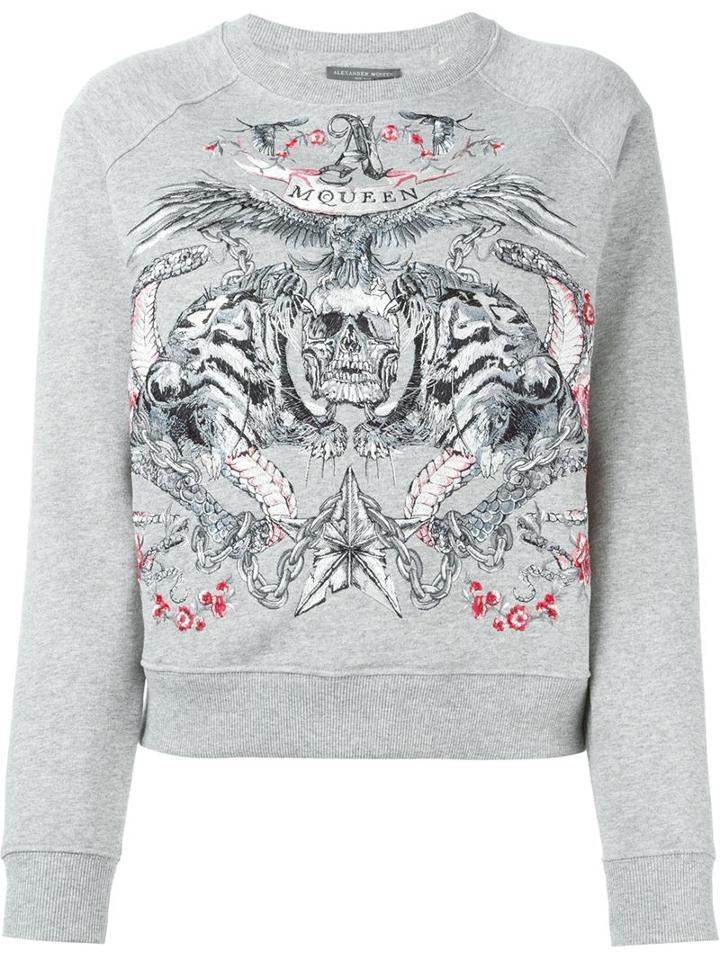 Alexander Mcqueen Embroidered Tiger And Skull Sweatshirt
