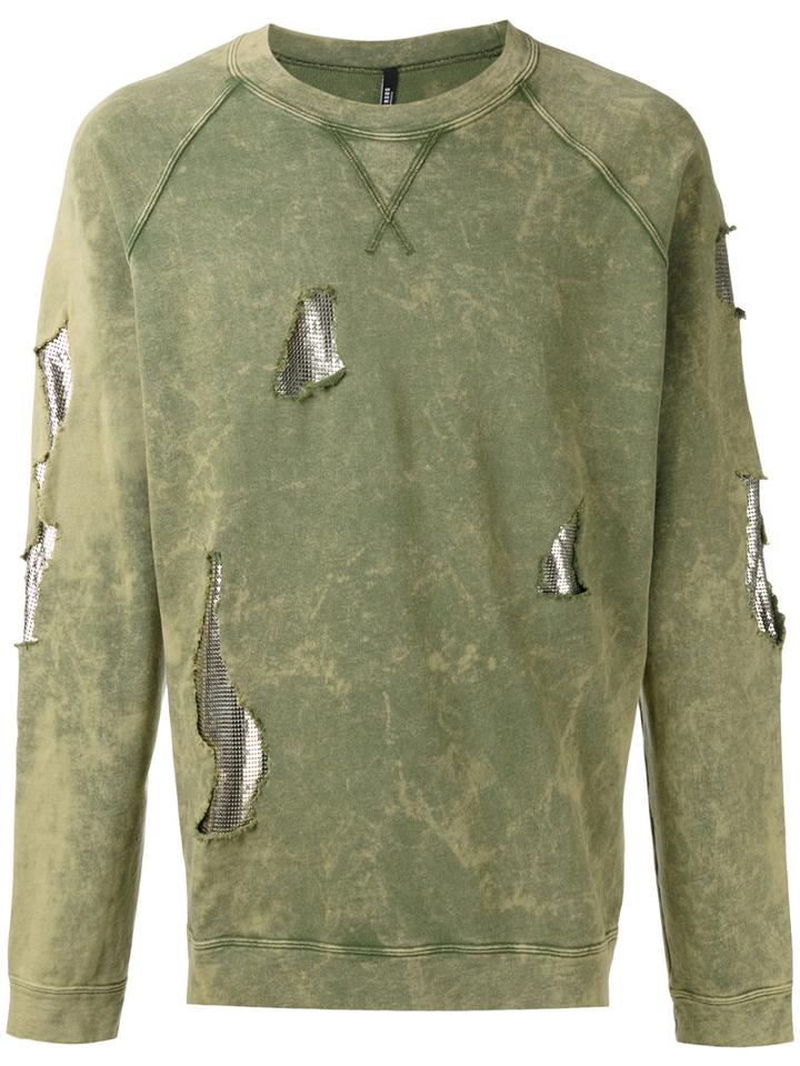 Versus - Distressed Sweatshirt - Men - Cotton/metal - Xl, Green, Cotton/metal