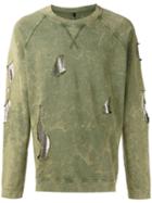 Versus - Distressed Sweatshirt - Men - Cotton/metal - Xl, Green, Cotton/metal