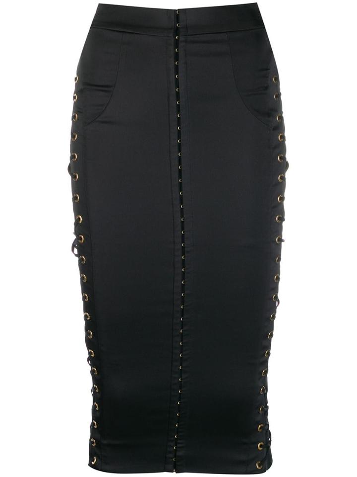 Murmur Lace-up Detail Fitted Skirt - Black