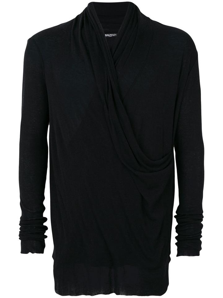 Balmain - Slouchy Crossover Sweater - Men - Cotton/cashmere - L, Black, Cotton/cashmere