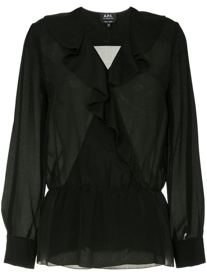 A.p.c. Edna Sheer Ruffle Blouse - Black